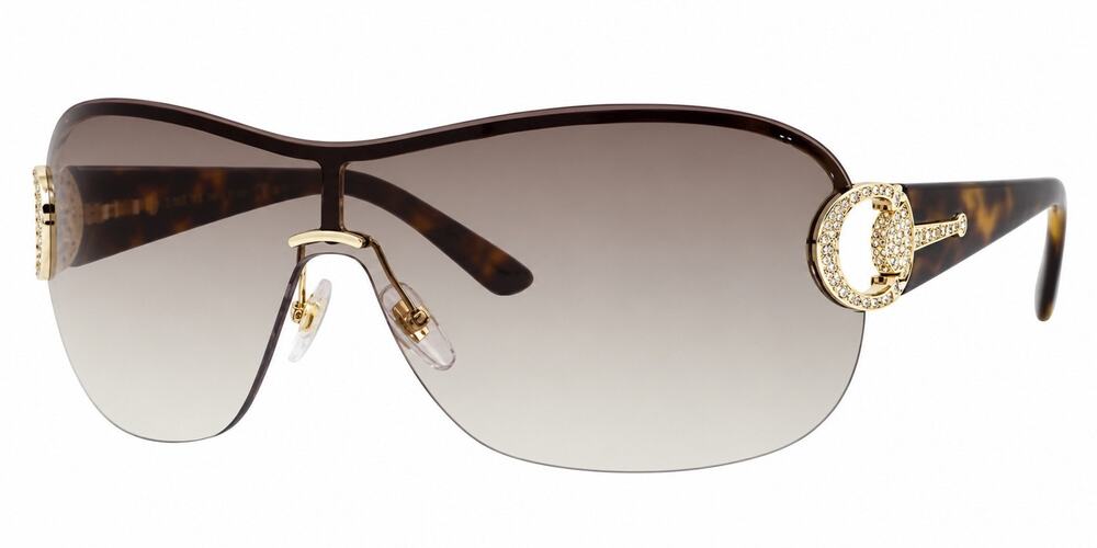 GUCCI Vintage Y2K GG 2875/N/S Shield Sunglasses Crystal Logo Brown w/ Case
